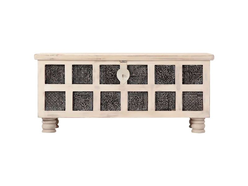  Boîte de rangement, coffre de rangement blanc 110x40x45 cm bois d'acacia massif  - Conforama D