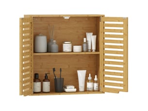 Meuble mural de salle de bain en bambou avec portes persiennes 60 x 20 x 60 cm