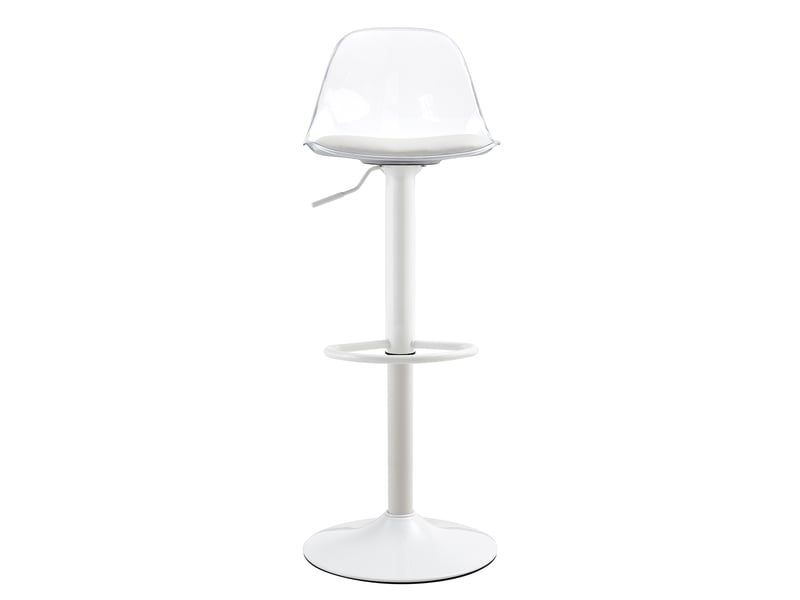  Lot de 2 tabourets de bar réglables ø 40,5 cm – transparent et blanc – rotation 360° et repose-pieds  - Conforama D