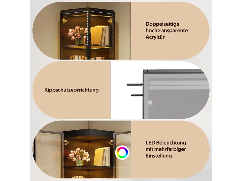  Vitrine 40x40x170 cm - éclairage led - grand rangement - mdf - design moderne - pour salon et salle à manger - meuble de rangement - noir CozyNest - Conforama E