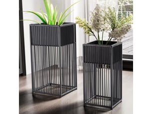 Lot de 2 cache-pots carrés sur pied 25 et 20 cm en fer noir