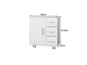 Ml-design meuble sous lavabo, blanc, 60 x 60,8 x 33 cm, avec 1 porte 2 étagères 3 tiroirs, panneau mdf finition mélaminée, armoire bas sur pied salle de bain, placard de rangement sous évier vasque