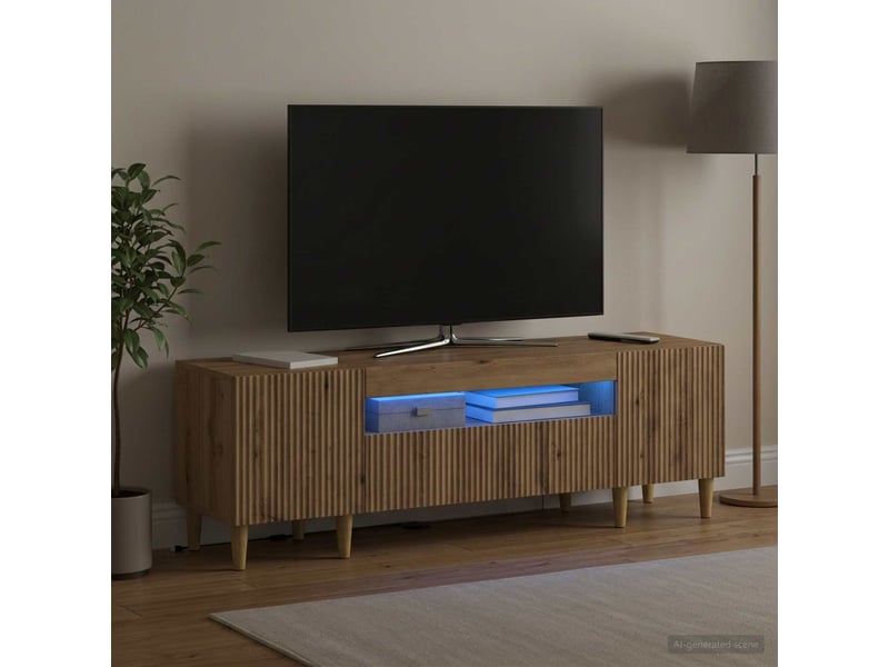  Meuble tv - banc tv - meuble de rangement led chêne artisanal bois d'ingénierie  - Conforama D