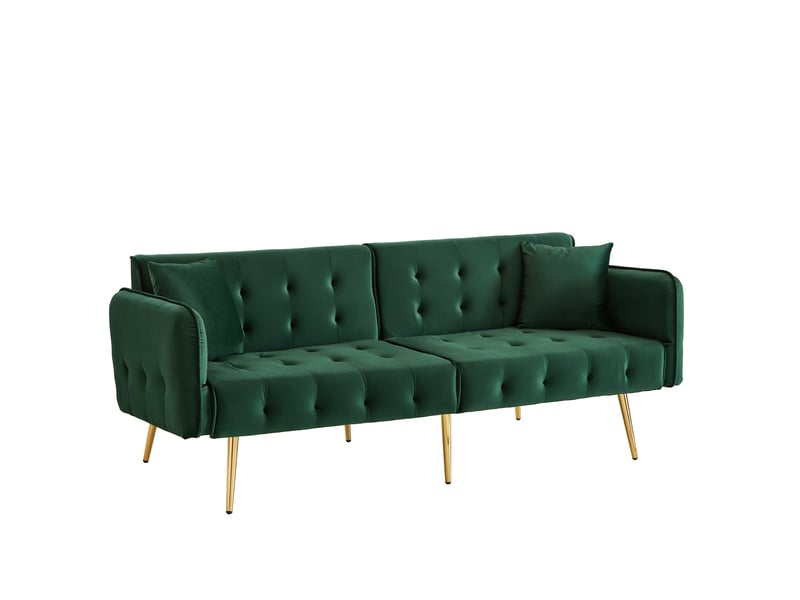  Canapé droit convertible 2 places en velours vert, dossier et accoudoirs réglables, couchage d'appoint moderne  - Conforama A