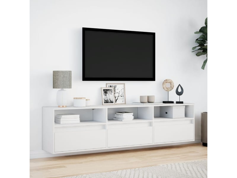  Meuble tv - banc tv - meuble de rangement mural avec led blanc 180x31x45 cm  - Conforama D