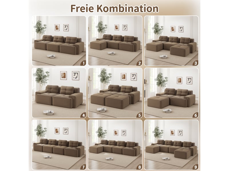  Canapé modulable 3 places en velours côtelé brun W3325S00164 - Conforama D