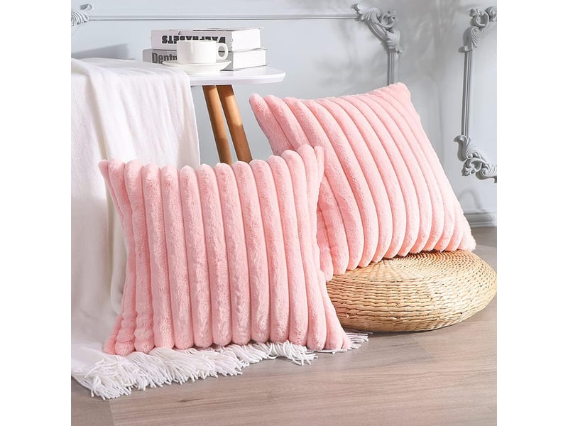 Lot de 2 housses de coussin 45 x 45 cm peluche rose chicfurn - Conforama R