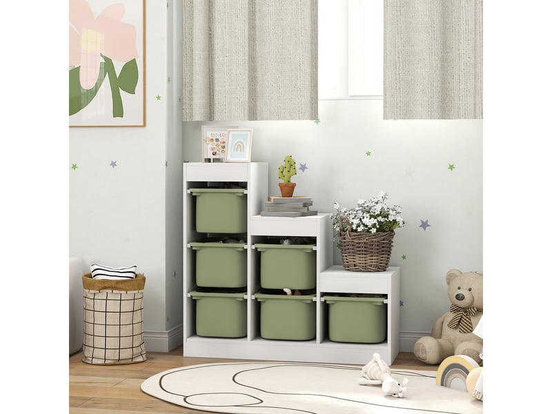  Meuble de rangement pour jouets des enfants avec 6 bacs amovibles, 3 niveaux de rangement, 96 x 38,5 x 90, vert  - Conforama C