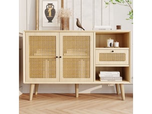 Buffet enfilade 120x40x80cm rangement gain de place | style bohème cannage en rotin | charge max 70kg montage facile - chêne clair