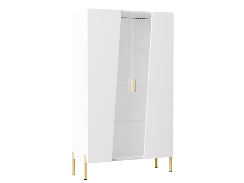  Vitrine led avec porte vitrée asymétrique, 3 étagères en verre, pieds métal, pour salon et salle à manger, blanc  - Conforama D