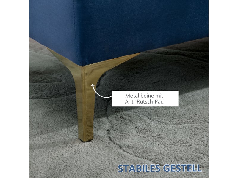  Banc capitonné tcqpz en velours bleu 118 x 45 x 42 cm pieds métalliques dorés  - Conforama E