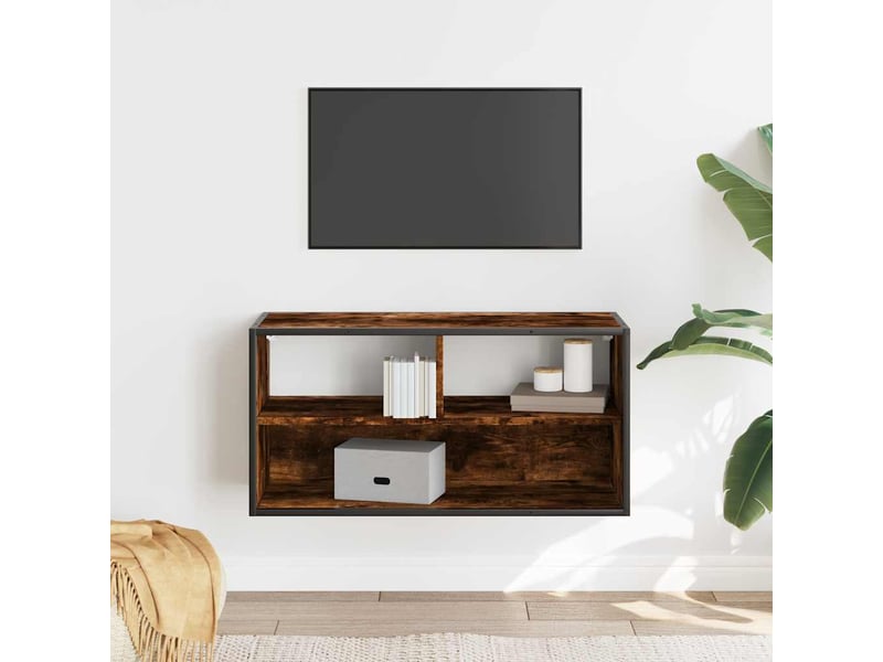  Meuble tv - banc tv - meuble de rangement chêne fumé 80x31x39,5 cm bois d'ingénierie et métal  - Conforama C