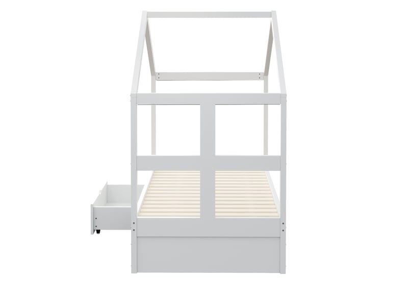  Lit simple avec tiroirs et meuble à chaussures, bois blanc, 90 x 190 cm, led multicolore, sommier  - Conforama E