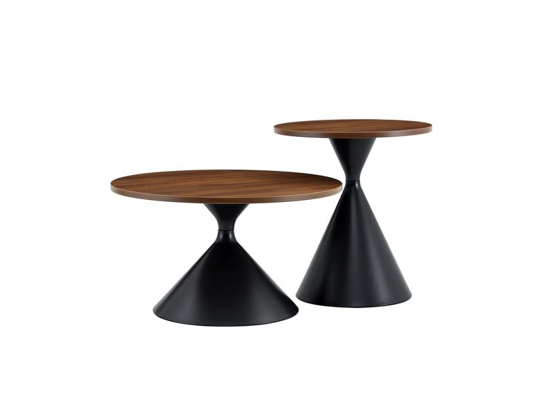  Lot de 2 tables basses gigognes rondes en noir et brun et design conique en métal  - Conforama A