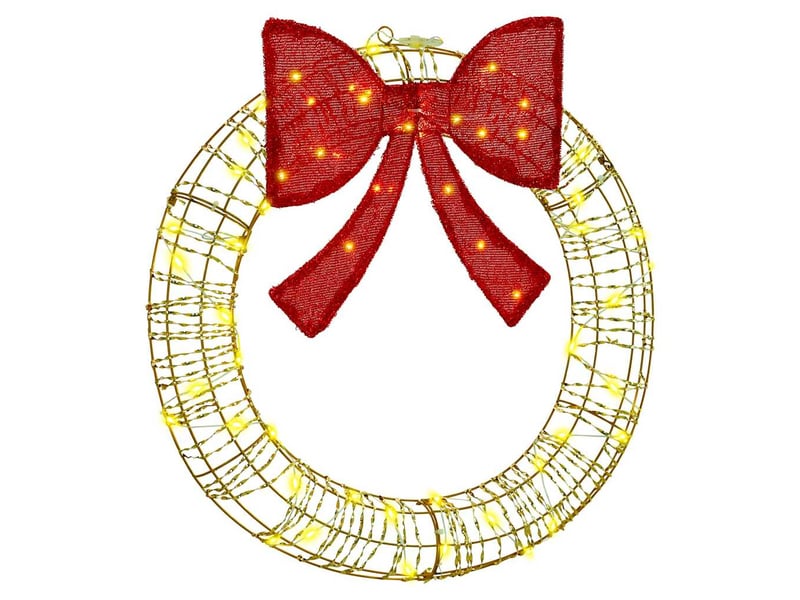 Couronne de noël, décoration de noël blanc chaud 75 x 75 x 8 cm pet 60 led cf61767 - Conforama A