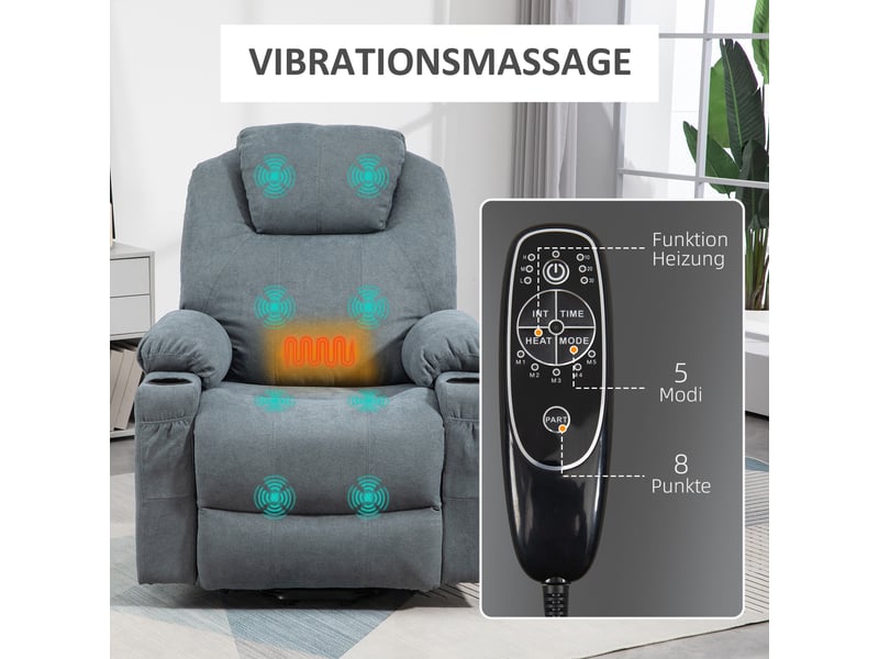  Fauteuil releveur électrique massant chauffant, gris foncé, inclinable à 135°, pour salon et repos quotidien  - Conforama D