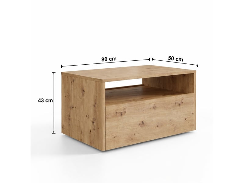  Table basse lino 80 x 50 cm - roulettes et tiroir, chêne artisan LINO/LAW/80x50/AR - Conforama E