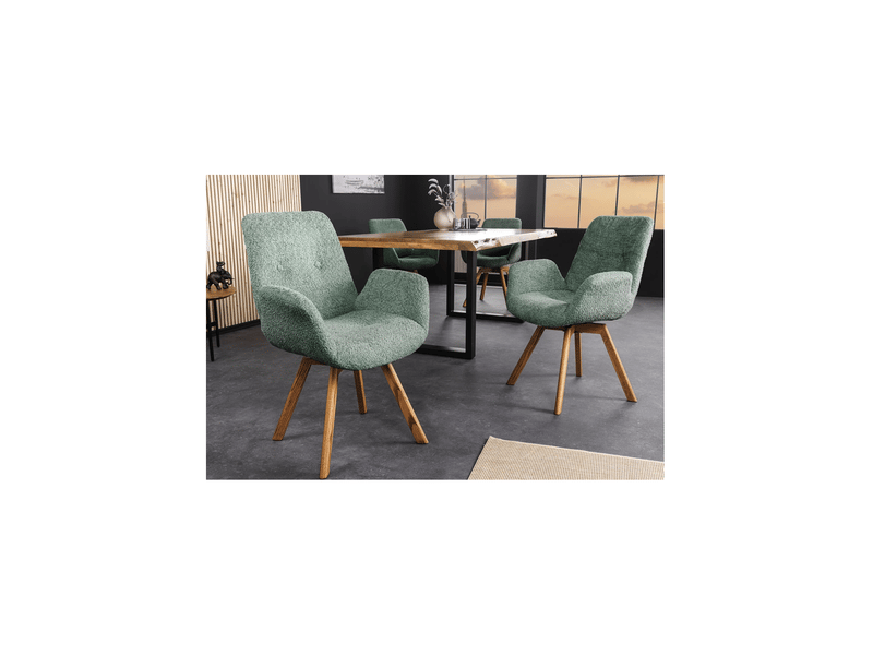 Lot de 2 chaises design sorrano pivotantes à 360° en tissu bouclette vert menthe et pieds en chêne clair - Conforama D