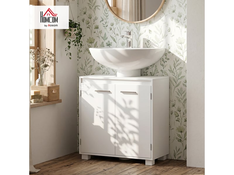  Meuble sous lavabo blanc 60 cm, 2 portes, étagère réglable, 60 x 30 x 60 cm  - Conforama R