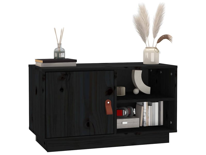  Meuble tv - banc tv - meuble de rangement noir 70x34x40 cm bois de pin massif  - Conforama D