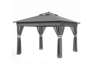 Tonnelle de jardin à hauteur réglable avec éclairage led, acier et toile oxford, 336 x 336 x 250-270 cm, grise