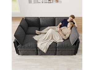 Canapé d'angle gauche convertible <strong></strong> <strong></strong> 6 places Tissu Gris