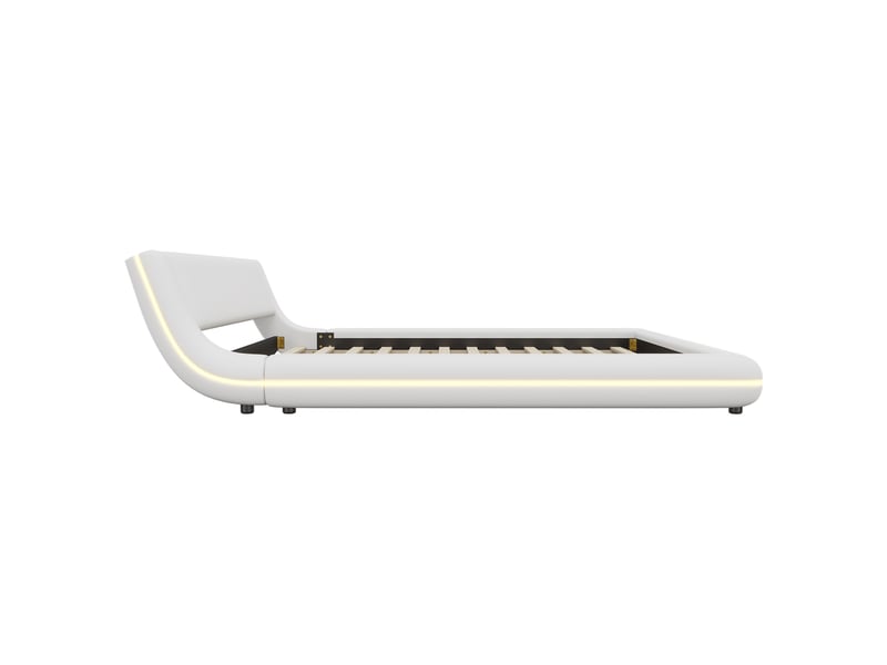  Lit au sol blanc 160x200 cm en similicuir pu avec éclairage led d’ambiance  - Conforama E