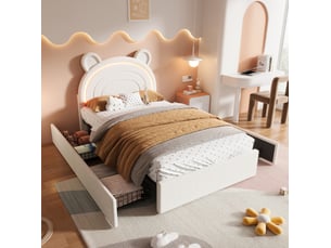 Lit avec rangement 90x200 cm <strong>WISHDOR</strong> <strong></strong> coloris beige