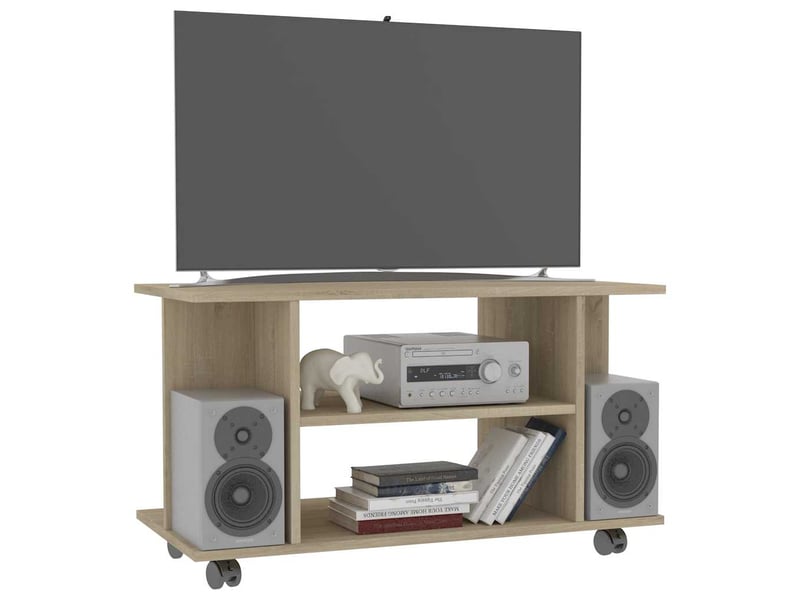  Meuble tv - banc tv - meuble de rangement et roulettes chêne sonoma 80x40x45 cm bois ingénierie  - Conforama C