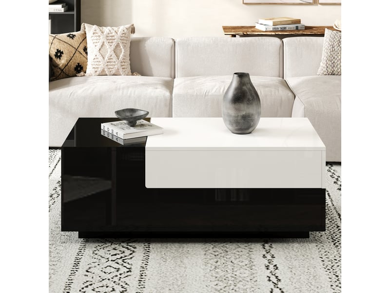  Table basse - design géométrique - noir et blanc - grand espace de rangement 100x50x38cm - Conforama A