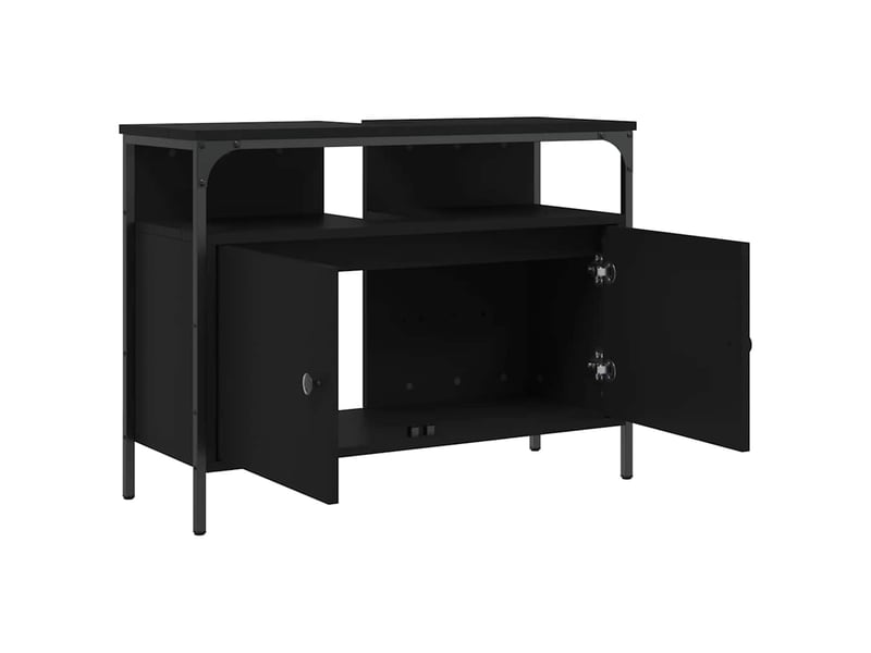  Armoire lavabo salle de bain, meuble de rangement noir 80x30x60 cm  - Conforama E