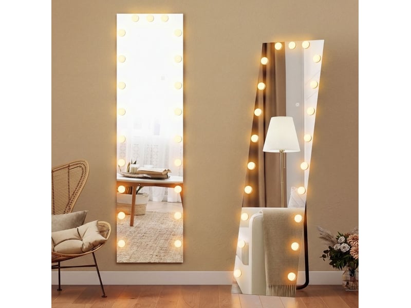  Miroir simple lumineux à 21 ampoules, 7 couleurs, tactile à mémoire, à poser ou mural, transparent 40 × 150 cm  - Conforama B