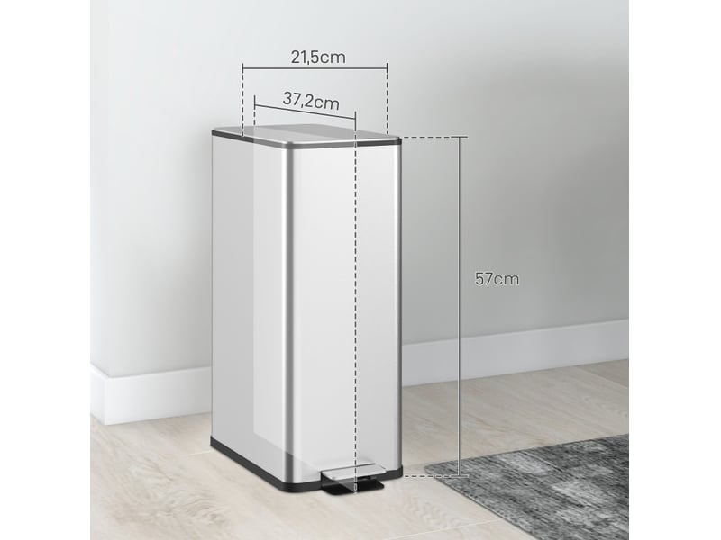  Poubelle à pédale 20 l en acier inoxydable argenté avec couvercle, seau amovible et fermeture douce  - Conforama C