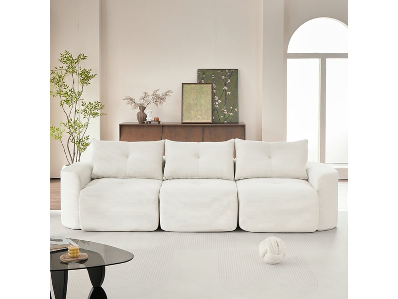 Canapé modulable 3 places configuration 2+1 en velours côtelé beige homvra - Conforama D