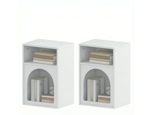 Lot de 2 tables de chevet blanches en mdf avec 2 niches ouvertes, design arqué moderne pour votre chambre