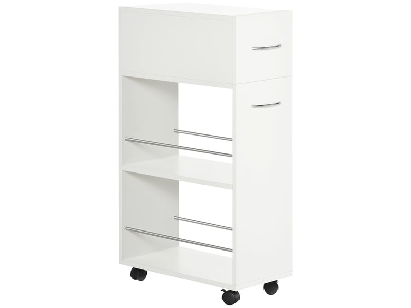  Chariot de cuisine avec 1 tiroir et 2 étagères ouvertes sur roulettes pour blanc 25 x 50 x 85 cm  - Conforama B