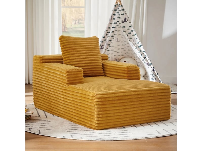  Canapé sans armature méridienne moderne en velours côtelé jaune 1 place  - Conforama C