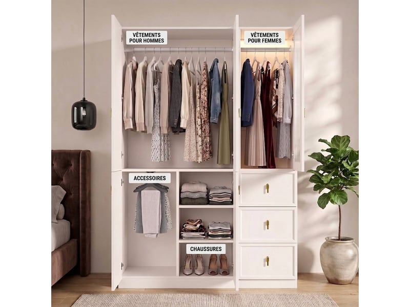  Coiffeuse avec miroir led dimmable et rangement bijoux rotatif, table de maquillage blanche 115x40x142 cm  - Conforama B