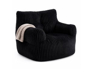 Fauteuil sac 010 fixe noir en velours côtelé, rembourré de flocons de mousse à mémoire de forme, 100 × 94 × 70 cm