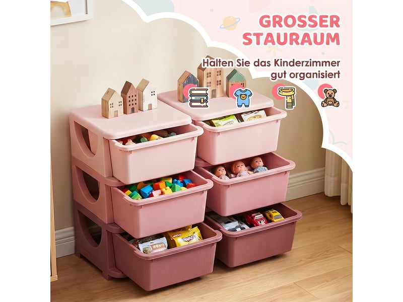  Boîte de rangement pour enfants, 3 tiroirs, rose  - Conforama E