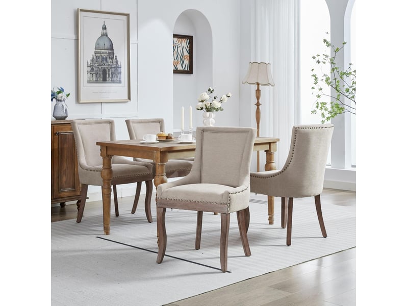 Lot de 2 chaises de salle à manger beige en chenille  - Conforama C