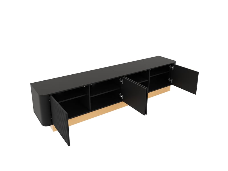 Meuble tv 200 cm noir cannelé 4 portes avec étagères réglables - Conforama E