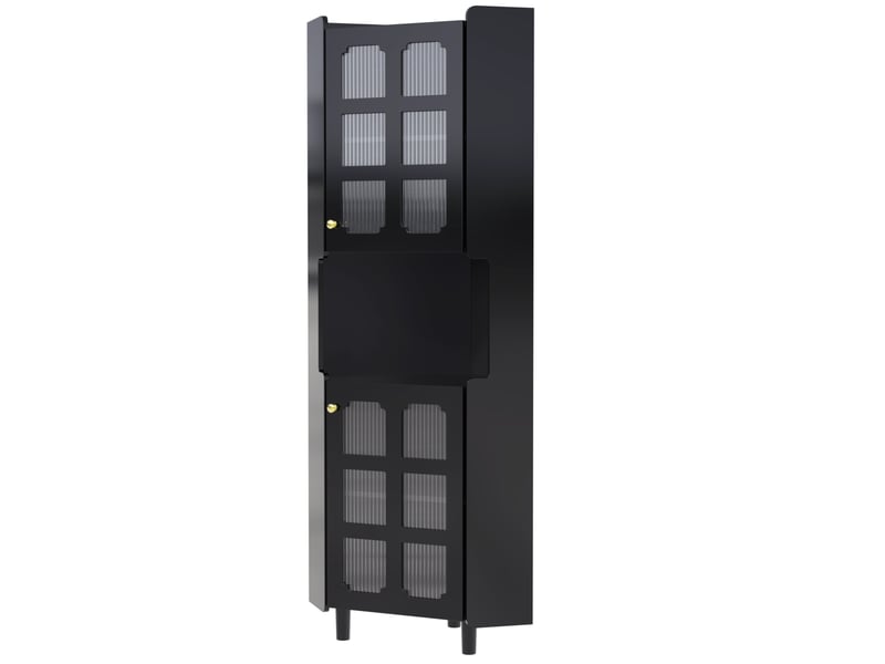  Meuble de rangement d'angle 63,5 x 157,5 cm noir en mdf laqué, avec led intégrée pilotée par application  - Conforama A