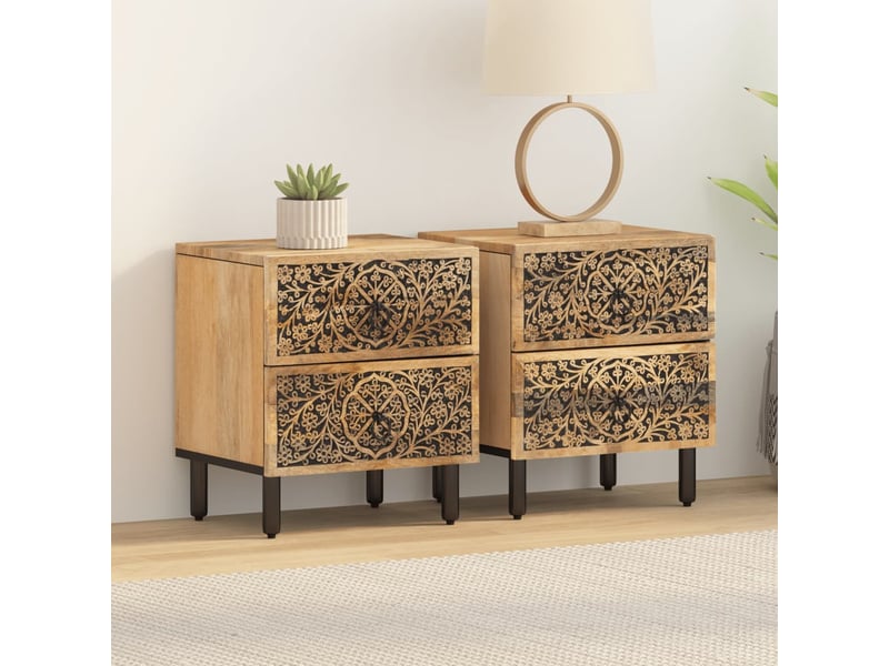  Tables de chevet 2 pièces 40x33x46 cm bois de manguier solide  - Conforama C