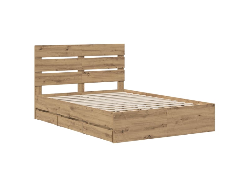 Lit double- lit adulte -  bed frame with storage and headboard artisan oak 160 x 200 cm  - Conforama A
