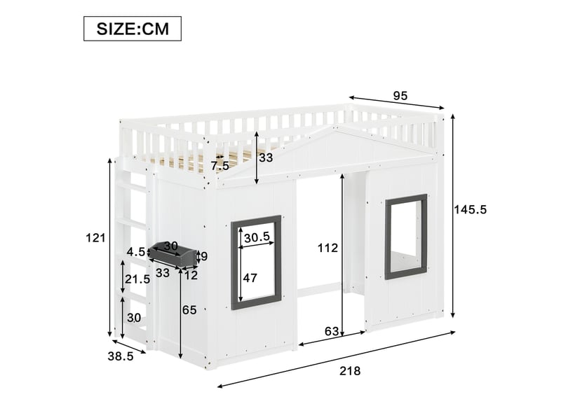 Lit superposé enfant 90x200 cm – blanc – escalier 4 marches, étagère latérale - sans matelas - Conforama C