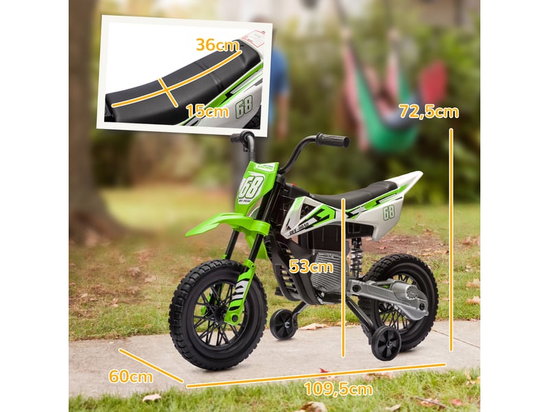 Moto électrique pour enfant moto cross pour enfants de 3 à 6 ans 2 moteurs 12v vitesse max. 5 kmh vert - Conforama E