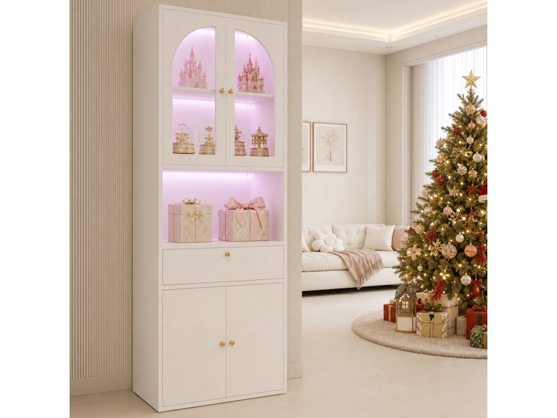  Vitrine led rgb 70 x 35 x 180 cm, bibliothèque et rangement pour figurines, éclairage multicolore réglable par appli, moderne, blanc ABC - Conforama E