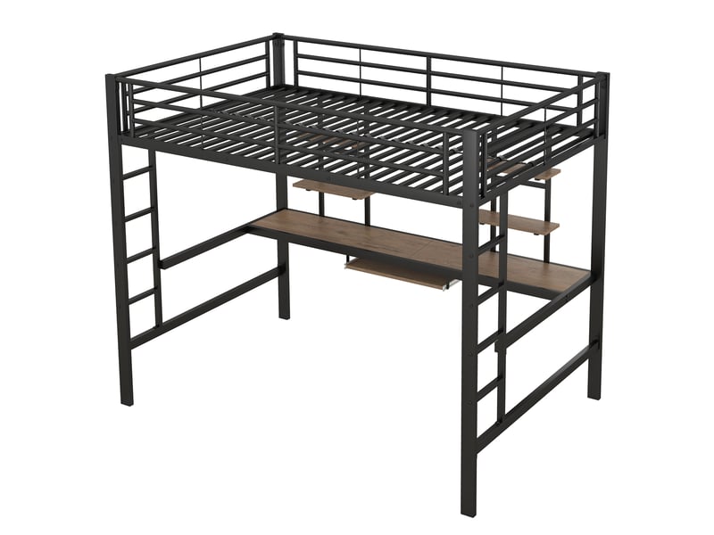  Lit mezzanine avec bureau et 2 bibliothèques en métal noir 140x200 cm  - Conforama E