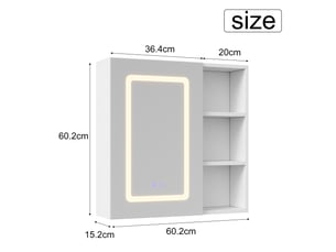 Armoire de toilette led 1 porte - 60.2 x 15.2 x 60.2 cm-blanc - meuble de salle de bain avec éclairage 3 couleurs et étagères latérales
